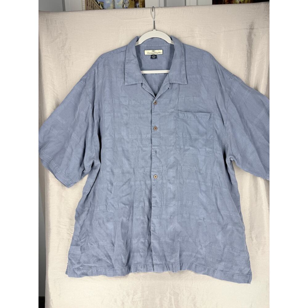 Tommy Bahama Silk Hawaiian Shirt Mens 2XL Blue Short Sleeve Casual